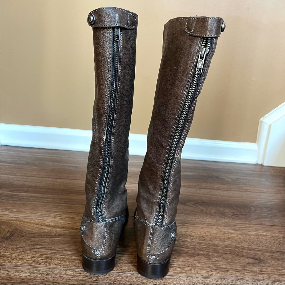 Frye Brown Leather Tall Combat/Moto Boots - Picture 10 of 15